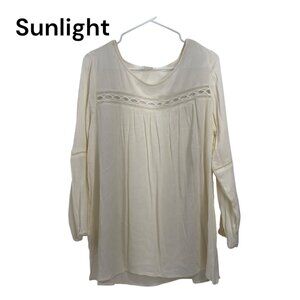 Love Fire Womens Ivory Long Sleeve Boho Peasant Blouse SZ XL Crochet Detail